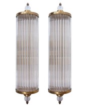 Art Nouveau Brass &amp; Glass Rod Antique Large Wall Sconce Lights Pair of 2 - £910.79 GBP