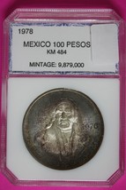 Rainbow Toned 1978 Mexico 100 Pesos BU .720 Fine Silver Rare Old School Slab 277 - $88.83