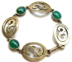7.50&quot; &quot;S&quot; Monogram Green Onyx Vintage Bracelet 925 Sterling Silver Patin... - £78.20 GBP