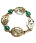 7.50&quot; &quot;S&quot; Monogram Green Onyx Vintage Bracelet 925 Sterling Silver Patin... - £78.20 GBP