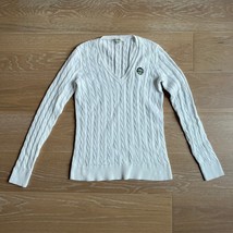 Fairway &amp; Greene Ladies White V-neck Long Sleeve Cable Knit Sweater Medi... - $34.99