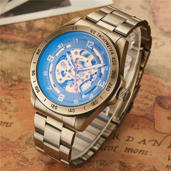 Retro Style Men Automatic Mechanical Watch Skeleton Steam Leather  Mens Self Win - £96.94 GBP