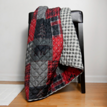 Donna Sharp Red Forest Quilted Throw Blanket Lodge Cozy Log Cabin Bear Red Black - £26.34 GBP