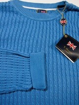 NWT $85 T Harris London Light Blue Cable Cotton Crewneck Sweater L - £35.54 GBP