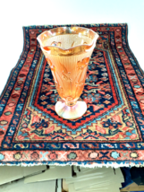 Antique Carnival Glass Vase, Jeannete Iridescent Iris &amp; Herringbone Pattern - $26.77