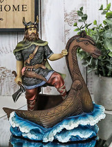 Seafarer Viking Berserker Warrior Harald Horned Helmet On Dragon Ship Figurine - £39.49 GBP