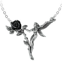 Alchemy Gothic Faerie Glade Necklace Black Resin Rose Magical Fairy Pendant P844 - £18.94 GBP