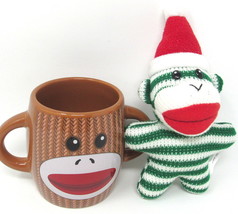 Sock Monkey Coffee Mug Set Stuffed  10 oz. Cup Cocoa 2 Handles Galerie US Seller - £14.73 GBP