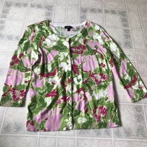 Talbots Cardigan Floral Pink Medium Cotton Rayon Blend Faceted Buttons - $30.10