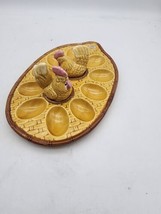 Vintage Deviled Egg Plate Tray With Salt and Pepper Shakers Mustard Colo... - £14.77 GBP