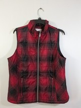Christopher Banks Womens Vest L Red Black Plaid Full Zip Sleeveless Casual - $13.86