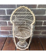 Vintage Mini Wicker Peacock Fan Back Rattan Chair Plant Stand Boho Decor... - $27.58