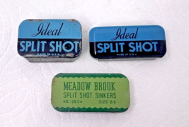 3 Vintage Fishing Split Shot Tins Mostly Full Meadow Brook Ideal - $16.89 CAD
