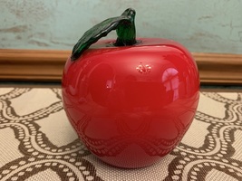 Art Glass Hand Blown Red Apple with applied Green Leaf - £7.11 GBP