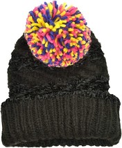 Womens Beanie Hat Chenille Knit Black with Multicolor Pom INC $28 - NWT - £4.29 GBP