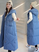 Long women&#39;s cotton vest female winter long hooded down cotton vest big yards th - £42.62 GBP