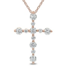 1/5 Ct Round Real Moissanite Cross Pendant Necklace 14K Rose Gold Plated Silver - £51.46 GBP