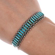 6&quot; 40&#39;s-50&#39;s Zuni silver needlepoint turquoise row cuff bracelet - $396.00