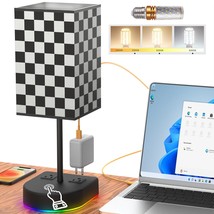 Touch Control Bedside Table Lamp With 12W Led Light Bulb And Chess Board Fabric  - £46.27 GBP