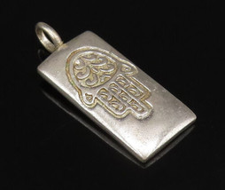 925 Sterling Silver - Vintage Carved Hamsa Hand Rectangle Drop Pendant -... - $33.97