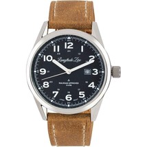 Longitude Zero RAILROAD APPROVED Stainless Steel Watch Brown Leather - £155.67 GBP