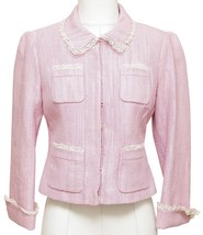BLUMARINE Jacket Blazer Long Sleeve Pink White Lace Pockets Hook &amp; Eye I 44 - £132.50 GBP