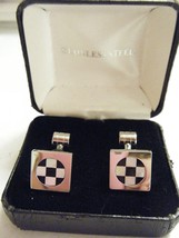 Stainless Steel Cufflinks With Mother Of Pearl &amp; Black Onyx Design - £35.91 GBP