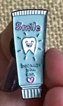 Fun Novelty Smile Because You Can Toothpaste 1 1/4 Inch Enamel Lapel Pin - £2.33 GBP