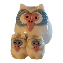 Clay Owl Figurine Mom Babies Hand Made Teeny Tiny White Blue Pink Yel FR... - $15.00