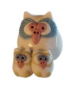 Clay Owl Figurine Mom Babies Hand Made Teeny Tiny White Blue Pink Yel FR... - £11.80 GBP