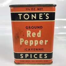 Tones Spice Tin Red Cayenne Pepper Tone Bros Des Moines VTG Advertising  - $29.35