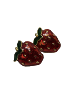 Vintage sparkle red with Gold tone Enamel Strawberry Earrings 1990 Fruit... - $13.70 CAD