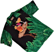 Tori Richard Men&#39;s Tropical Drinks Hawaiian Shirt Rayon Large USA Black Multi - £15.53 GBP