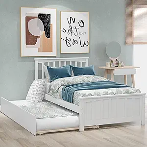 Twin Size Bed Frame With Trundle And Headboard,Wood Slats Support,Solid ... - $426.99