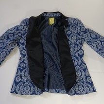 QMack Womens Blazer Jacket White & Blue Floral Collared Two Button Coat - Size 6 image 9