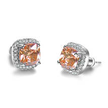 Champagne Princess Crystal &amp; Cubic Zirconia Silver-Plated Halo Stud Earrings - £11.18 GBP