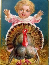Thanksgiving Postcard Child Baby Behind Turkey Greetings Series 1 Embossed 1908 - £8.19 GBP