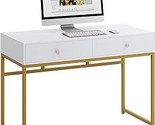 Modern Computer Desk With 2 Storage Drawers, 47 Inch Study Writing Table... - $309.99