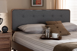 Lanier Dark Gray Fabric Upholstered Walnut Brown Full Size Headboard - $2,365.14 MXN