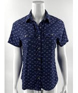Eddie Bauer Adventure Top Size XS Navy Blue White Button Up Printed Shirt - $456.48 MXN