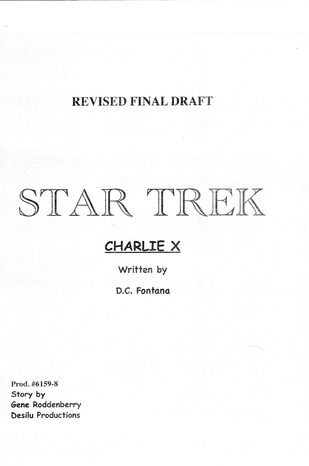 STAR TREK: CHARLIE X by D.C. Fontana 1966 repro TV series script - $21.99