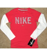 Nike Girls Long Sleeve T-Shirt Top Pink Tee White Sleeves Size 4 - £9.37 GBP