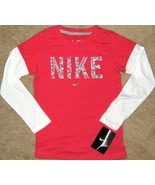 Nike Girls Long Sleeve T-Shirt Top Pink Tee White Sleeves Size 4 - $228.24 MXN