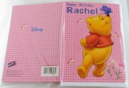 &quot;Happy Birthday Rachel&quot; Card Winnie the Pooh Girl Women Pink Butterfly - $3.19