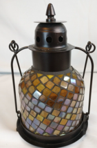 Stain Mosaic Glass Lantern Multi Colored Bronze Tone &amp; Metal For Indoor, Or... - £23.80 GBP