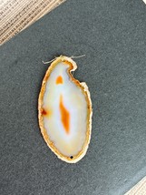 Vintage Long Oval Orange Cream &amp; Tan Polished Geode Agate Stone Slice Pendant –  - £10.31 GBP