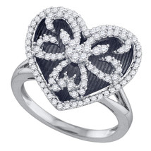 10k White Gold Womens Round Diamond Black Rhodium Heart Fashion Ring 1/2 Cttw - £686.64 GBP