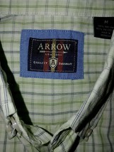 ARROW MEN&#39;S SS COTTON/POLY BUTTON SHIRT-M-BARELY WORN-GREEN/WHITE PLAID-... - $9.49