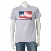 Gildan Men&#39;s T-Shirt Gray or White L, XL USA Flag Patriotic 4th of July New - $12.76