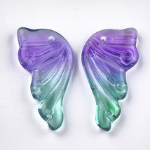 2 Glass Angel Wing Pendants Fairy Wings Purple Teal 36mm Fairy Tale Charms - £3.48 GBP